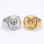 PHABULS Custom Hand-Drawn Pet Portrait Memorial Ring for Dog Cat Lovers