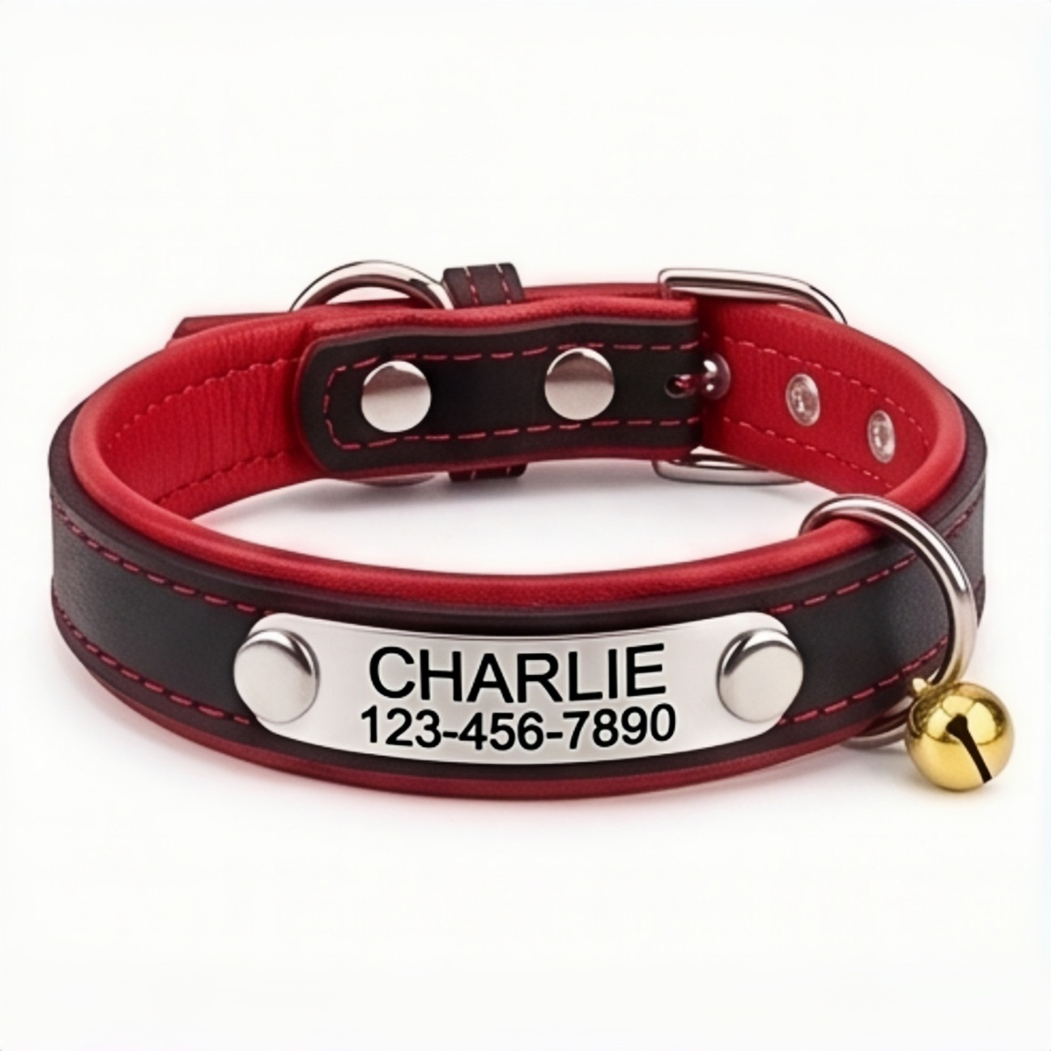 PHABULS Custom Leather Dog Collar, Adjustable Engraved ID Nameplate