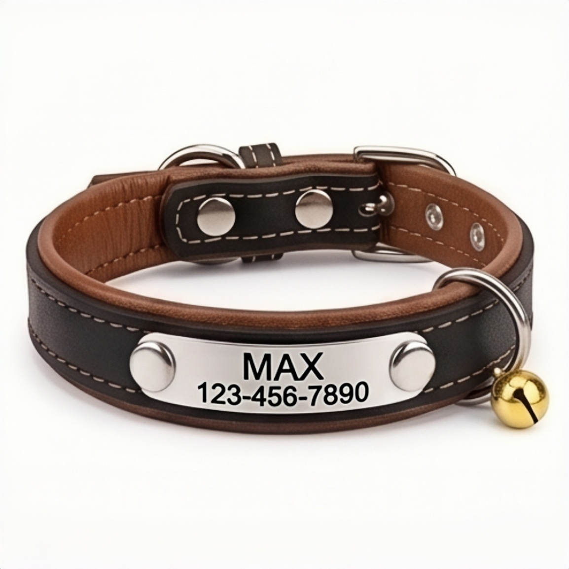 PHABULS Custom Leather Dog Collar, Adjustable Engraved ID Nameplate