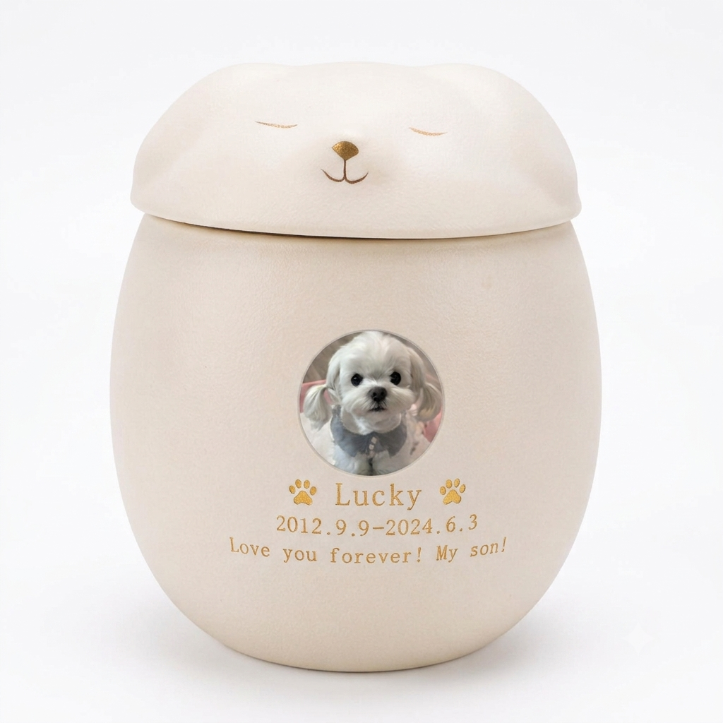 PHABULS Custom Pet Urn for Ashes Ceramic Dog Cat Memorial with Photo