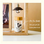 Personalized Pet Memorial Photo Frame with Hair Keepsake Jar, Custom Rotating Dog & Cat Loss Sympathy Gift, Wooden Picture Frame with Warm Light & Engraved Fur Bottle for Pet Remembrance