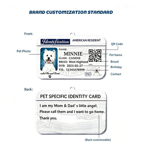 PHABULS Personalized Pet ID Tag with Photo & QR Code, Custom Novelty Dog Identity Card, Double-Sided Acrylic Cat Tag with Name, Breed and Contact Info, No-Jingle Lightweight Collar Charm