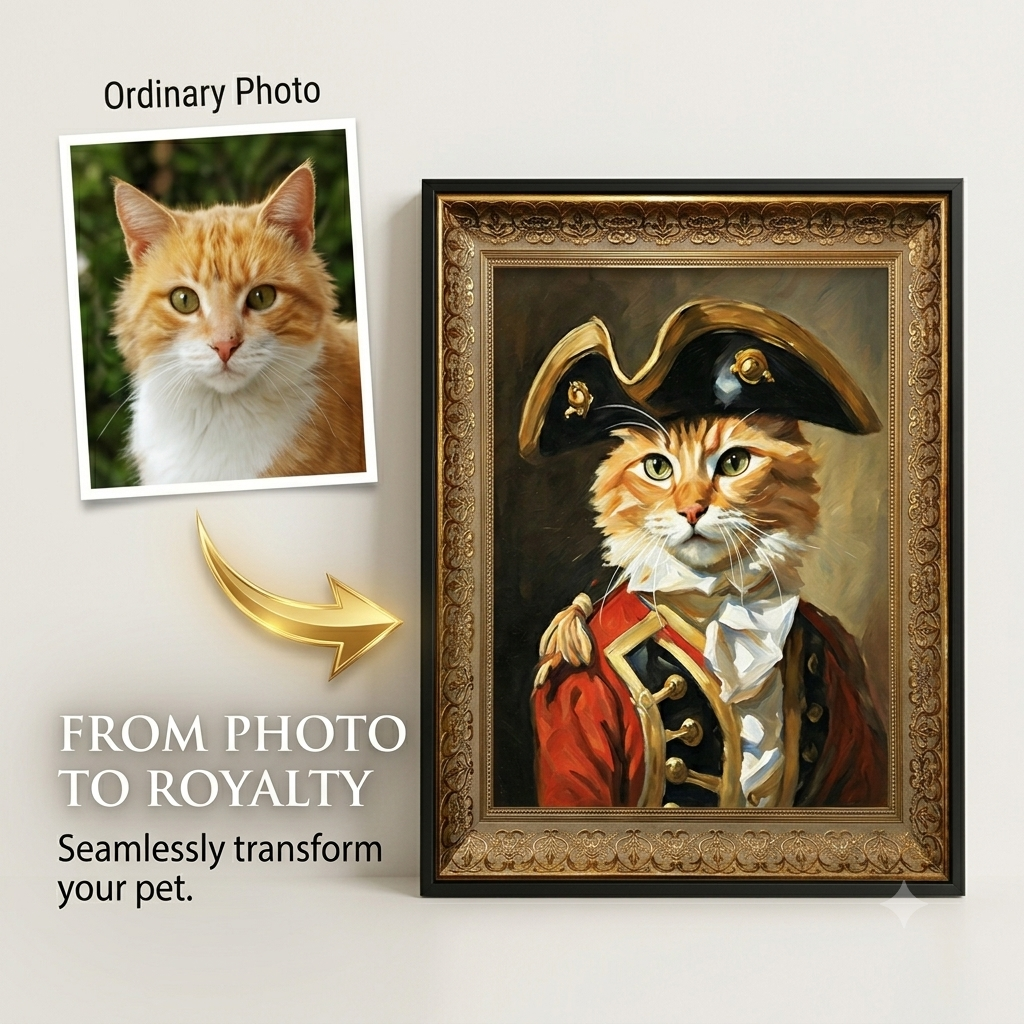 PHABULS Custom Pet Portrait Framed, Royal Renaissance Dog & Cat Art