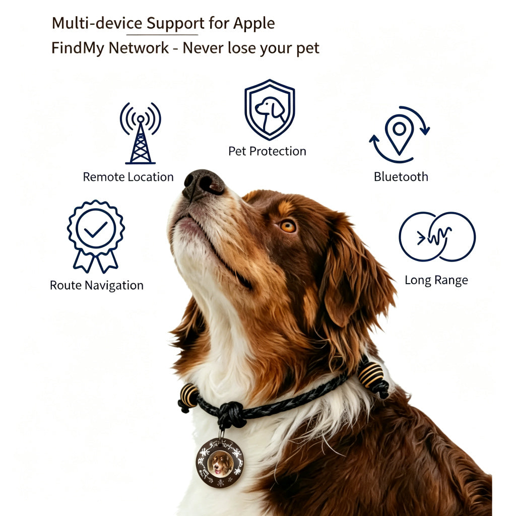PHABULS Smart Pet Tracker Tag with Adjustable Collar, Apple Find My, Custom Painted ID