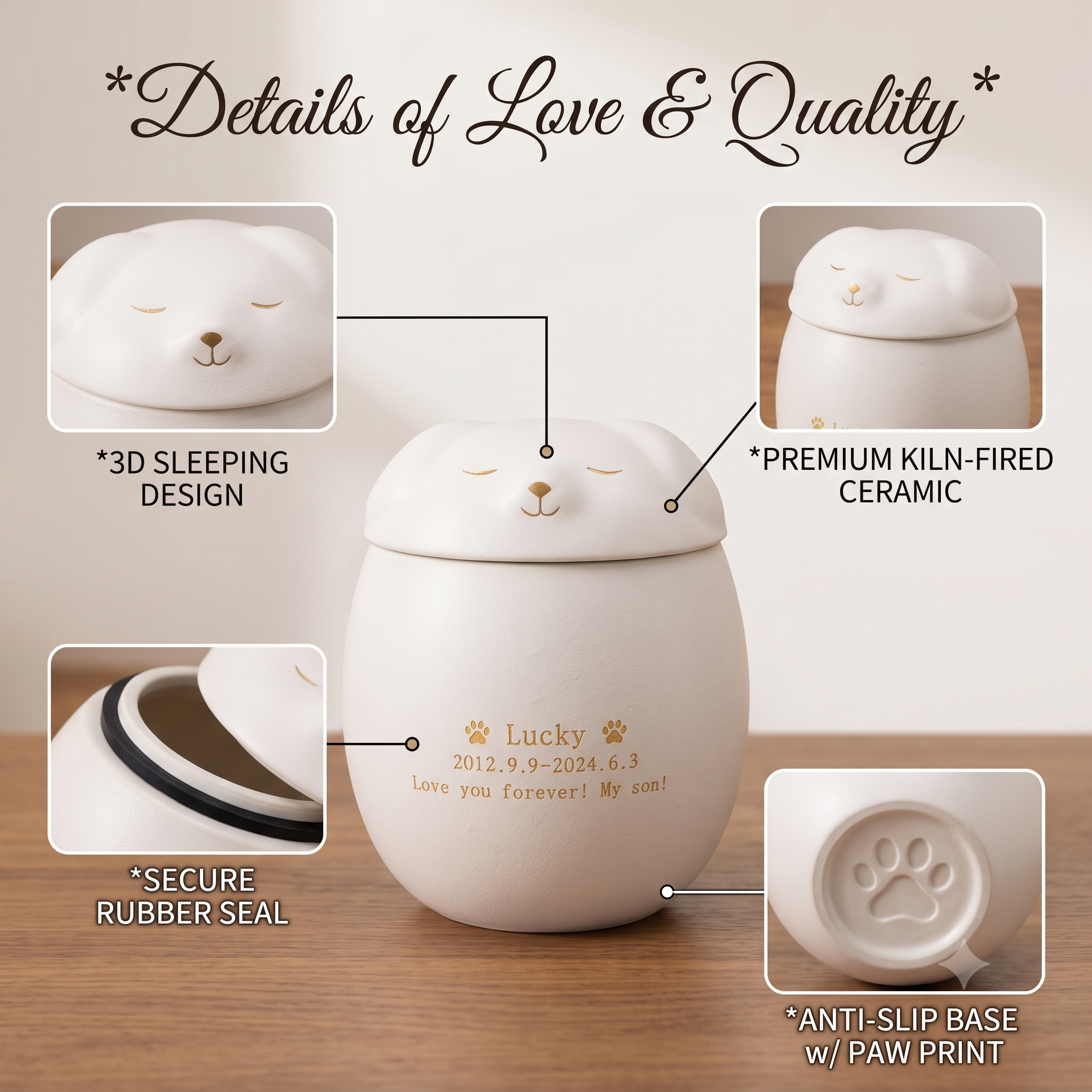 PHABULS Custom Pet Urn for Ashes Ceramic Dog Cat Memorial with Photo