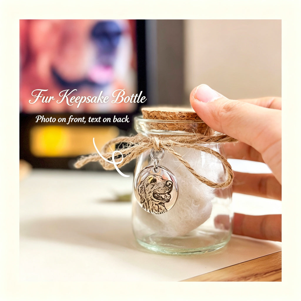 Personalized Pet Memorial Photo Frame with Hair Keepsake Jar, Custom Rotating Dog & Cat Loss Sympathy Gift, Wooden Picture Frame with Warm Light & Engraved Fur Bottle for Pet Remembrance