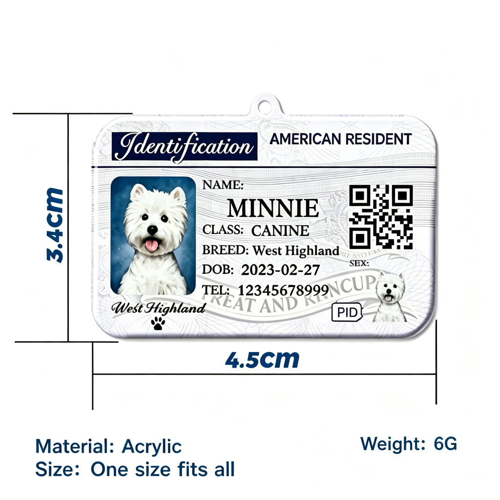 PHABULS Personalized Pet ID Tag with Photo & QR Code, Custom Novelty Dog Identity Card, Double-Sided Acrylic Cat Tag with Name, Breed and Contact Info, No-Jingle Lightweight Collar Charm