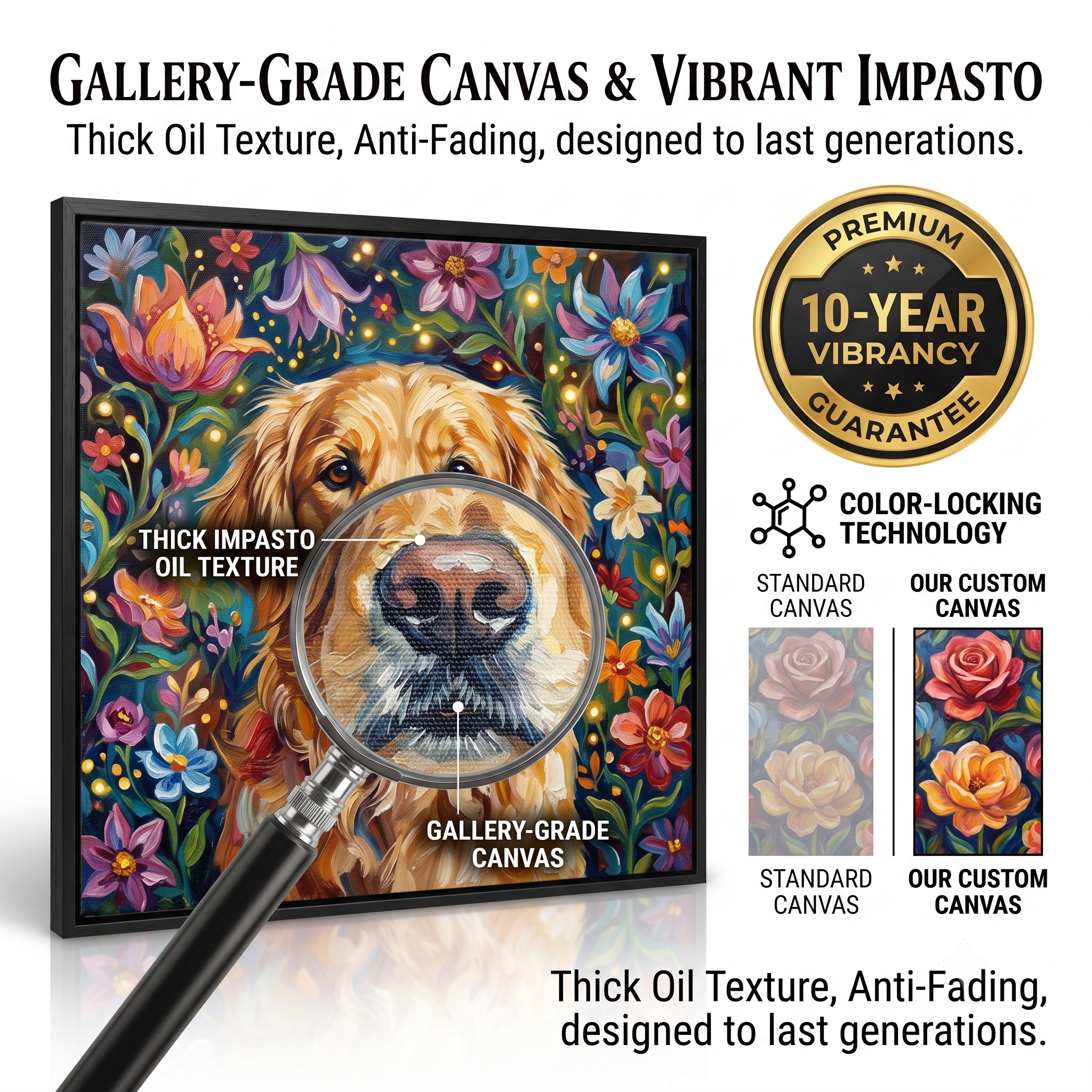 PHABULS Framed Custom Pet Portrait, Floral Fairytale Impasto Oil Painting
