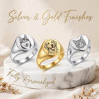 PHABULS Custom Hand-Drawn Pet Portrait Memorial Ring for Dog Cat Lovers