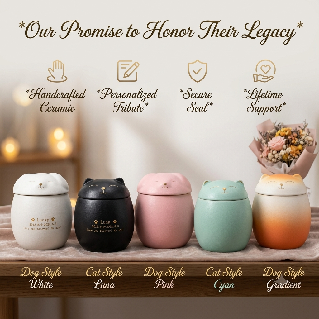 PHABULS Custom Pet Urn for Ashes Ceramic Dog Cat Memorial with Photo