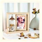 Personalized Pet Memorial Photo Frame with Hair Keepsake Jar, Custom Rotating Dog & Cat Loss Sympathy Gift, Wooden Picture Frame with Warm Light & Engraved Fur Bottle for Pet Remembrance