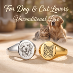 PHABULS Custom Hand-Drawn Pet Portrait Memorial Ring for Dog Cat Lovers