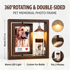 Personalized Pet Memorial Photo Frame with Hair Keepsake Jar, Custom Rotating Dog & Cat Loss Sympathy Gift, Wooden Picture Frame with Warm Light & Engraved Fur Bottle for Pet Remembrance