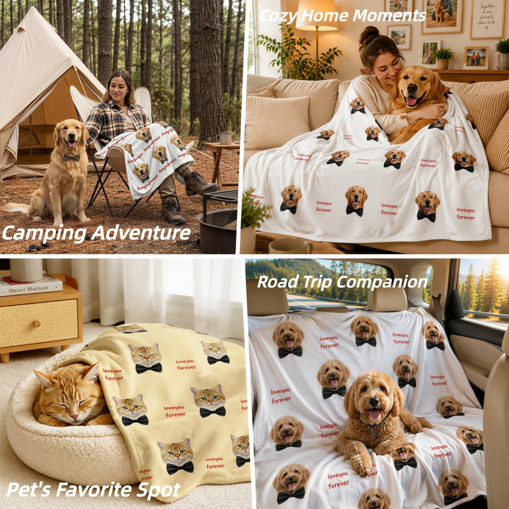Custom Blanket with Picture, Personalized Pet Photo Face Throw