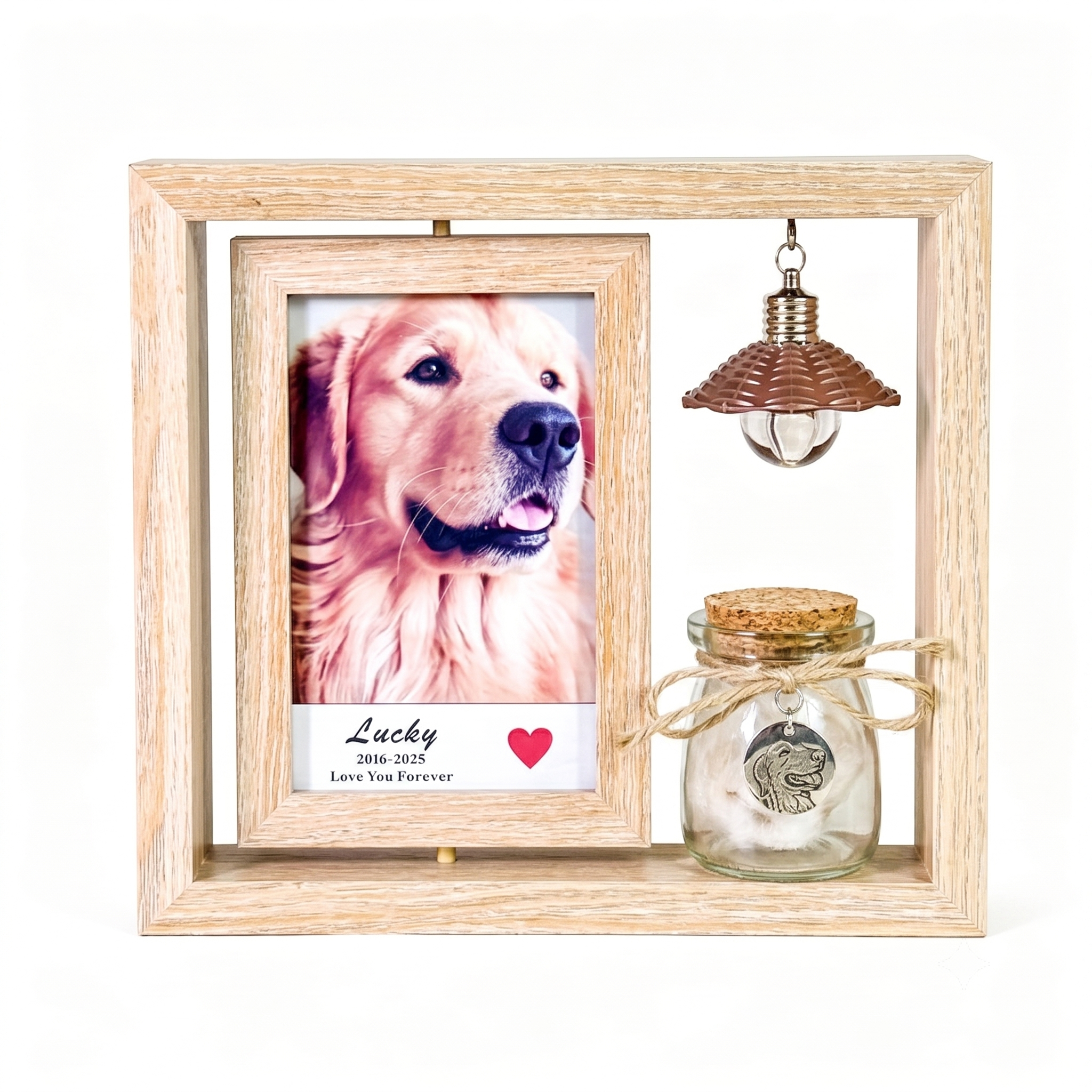 PHABULS Rotating Pet Memorial Frame with Hair Keepsake Jar & Light