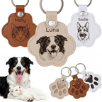 Custom Leather Pet Hair Storage Keychain Engraved Paw Memorial Keepsake