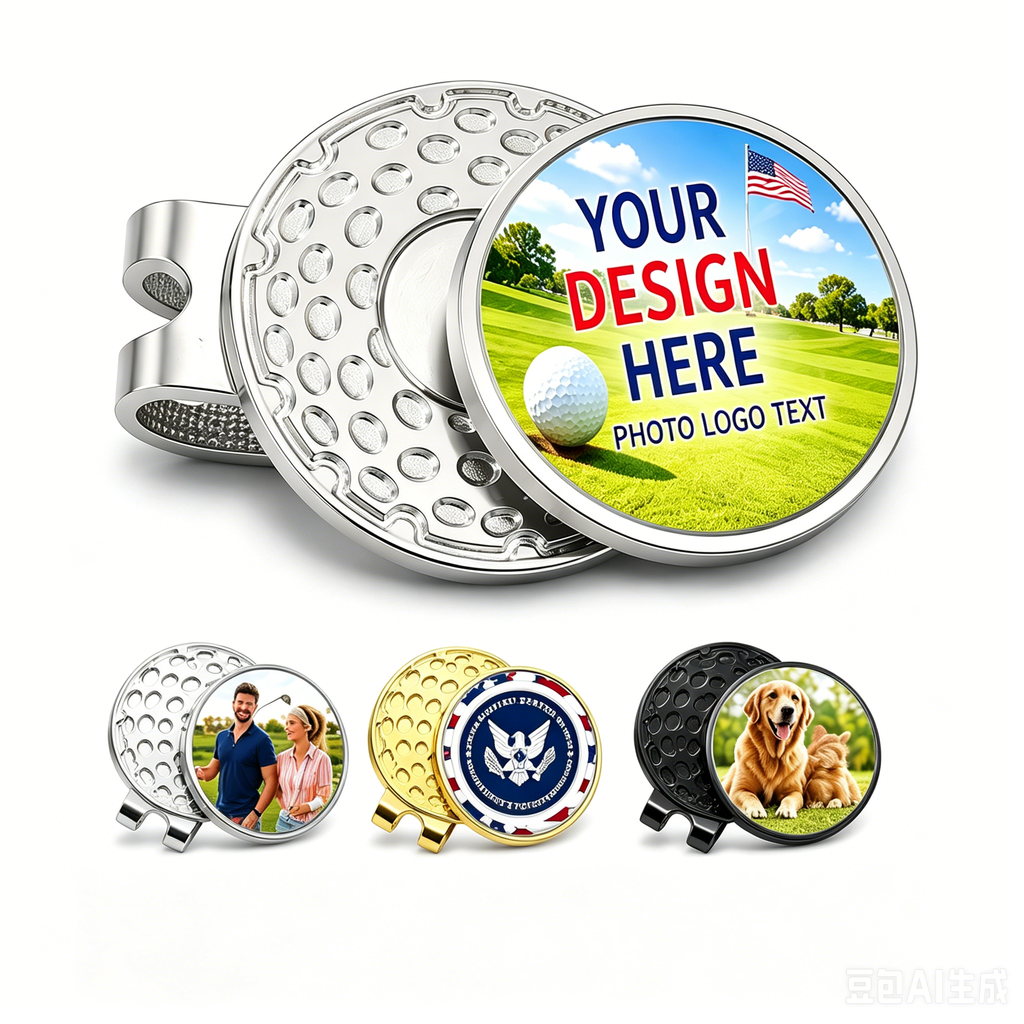 Personalized Golf Ball Marker with Magnetic Hat Clip, Custom Photo Logo Text Ball Marker, Zinc Alloy Golf Marker Hat Clip, Golf Accessories Gift for Men Women