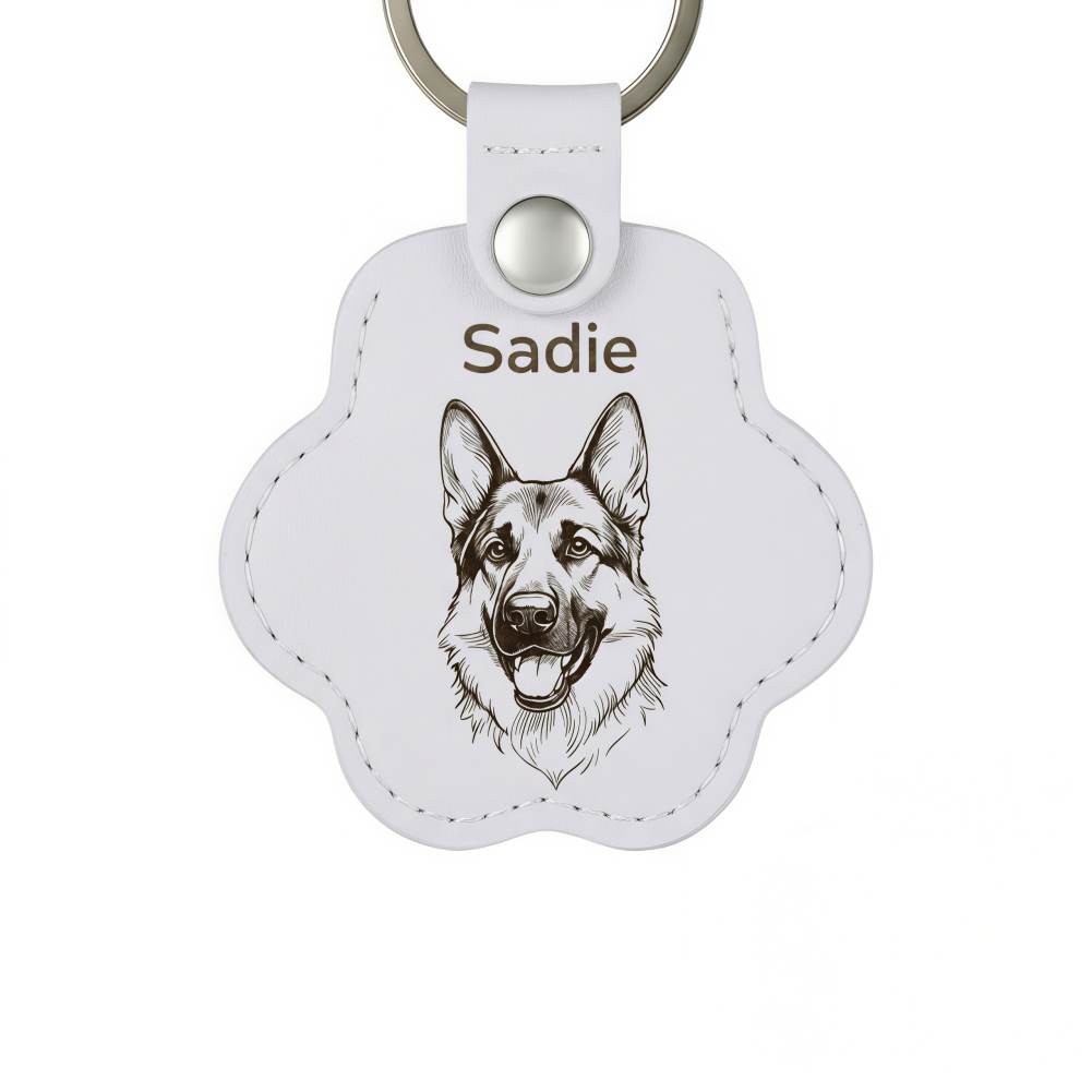 Custom Leather Pet Hair Storage Keychain Engraved Paw Memorial Keepsake