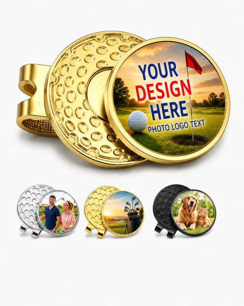 Personalized Golf Ball Marker with Magnetic Hat Clip, Custom Photo Logo Text Ball Marker, Zinc Alloy Golf Marker Hat Clip, Golf Accessories Gift for Men Women