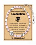 Personalized Engraved Round Pendant Bracelet, Boho Natural Stone Stainless Steel Adjustable Unisex Graduation Gift Bracelet