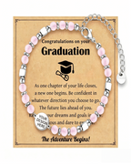Personalized Engraved Round Pendant Bracelet, Boho Natural Stone Stainless Steel Adjustable Unisex Graduation Gift Bracelet