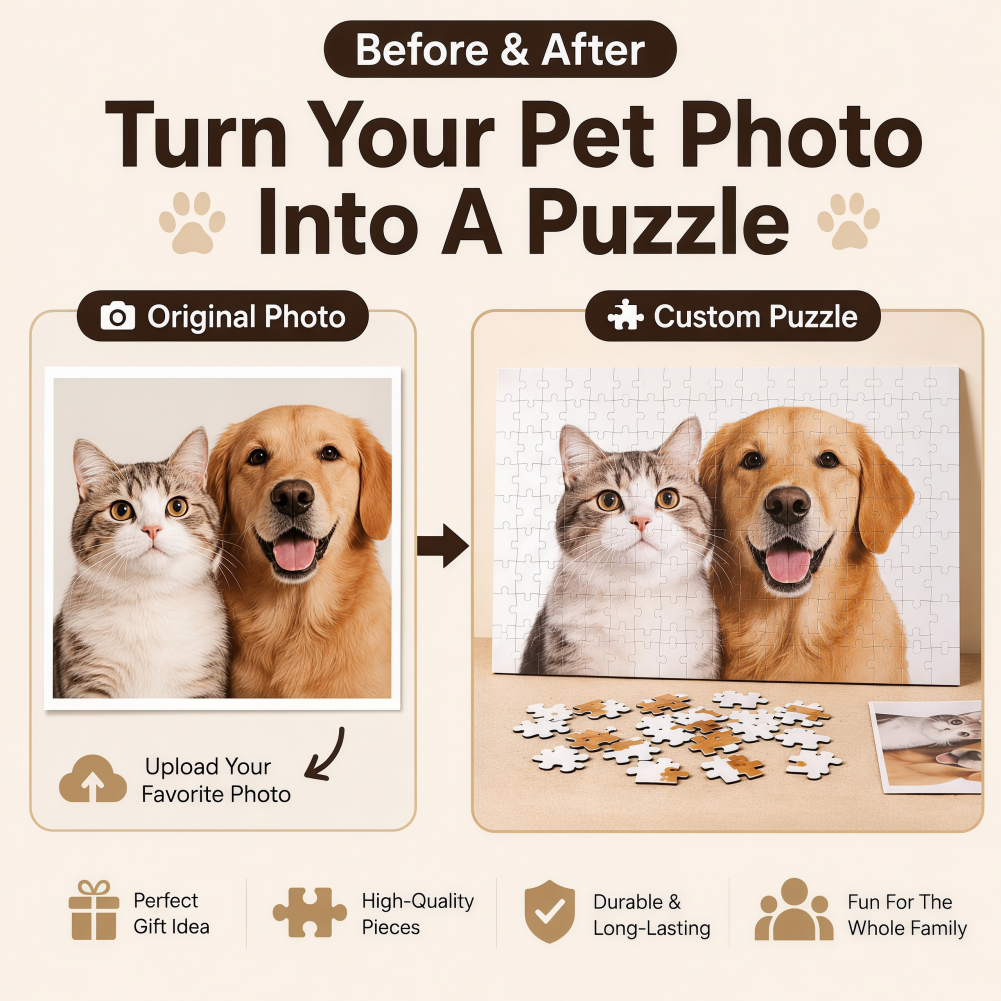 Custom Wooden Pet Photo Puzzle, Personalized Jigsaw 120 300 Pieces