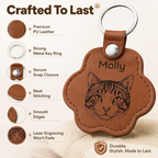 Custom Leather Pet Hair Storage Keychain Engraved Paw Memorial Keepsake