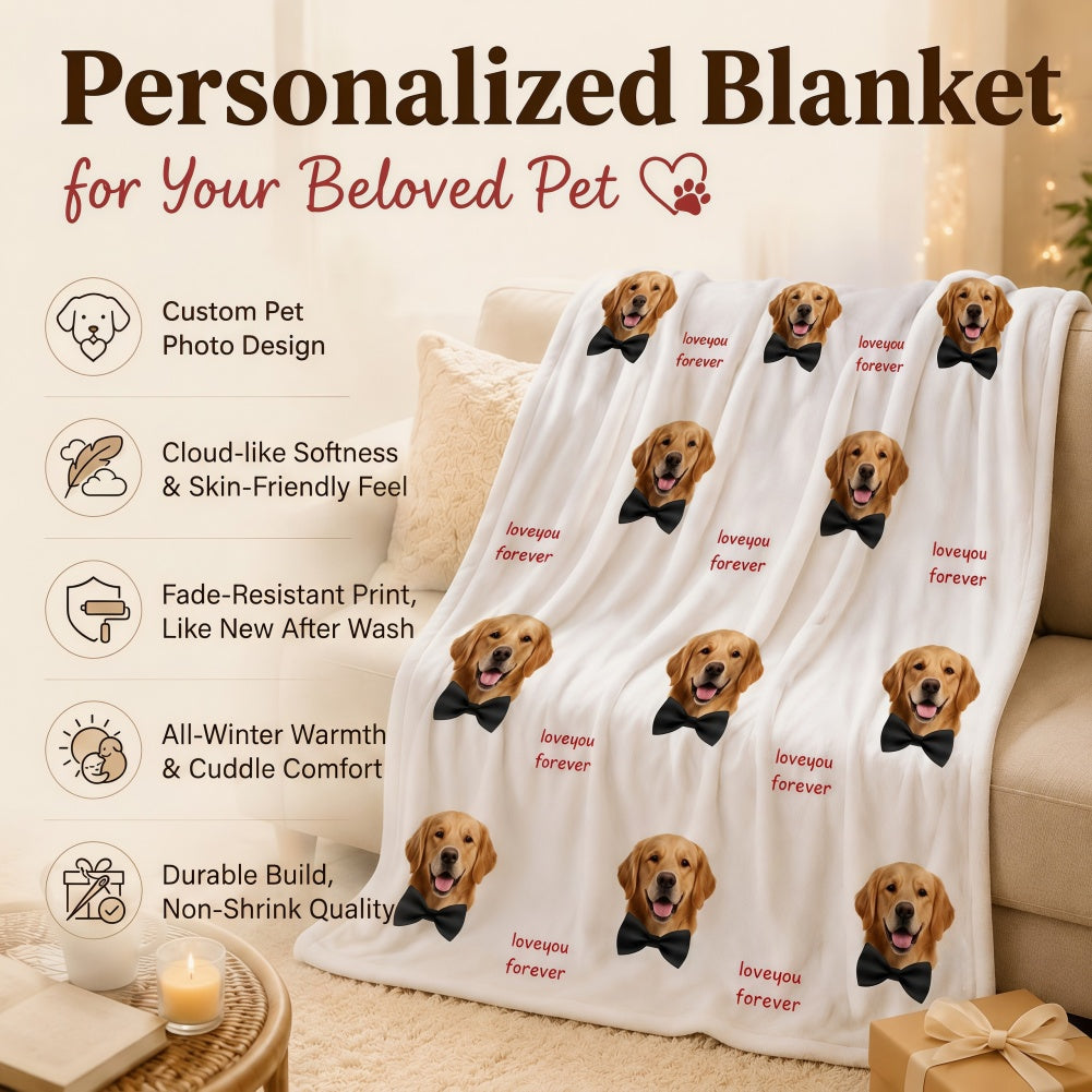 Custom Blanket with Picture, Personalized Pet Photo Face Throw