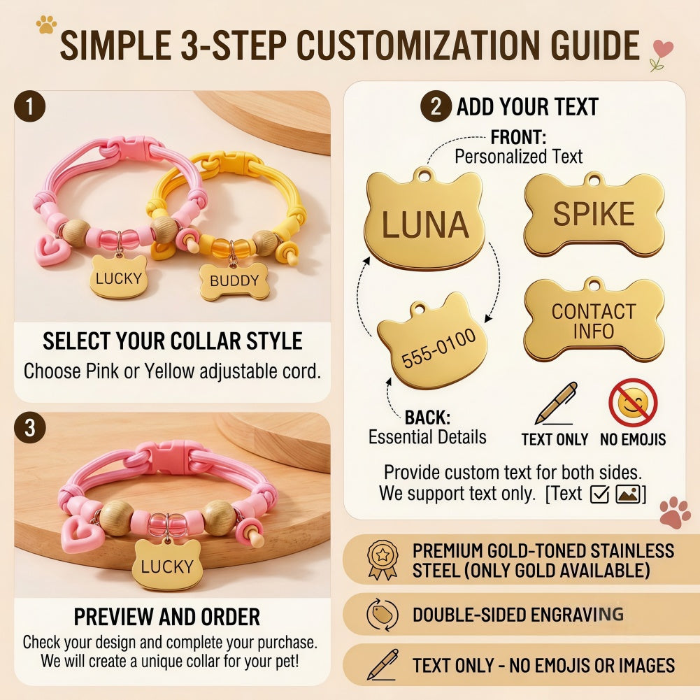 Personalized Dog Cat Collar with Engraved ID Tag, Natural Wood Bead Flea Tick Repellent Custom Pet Collar