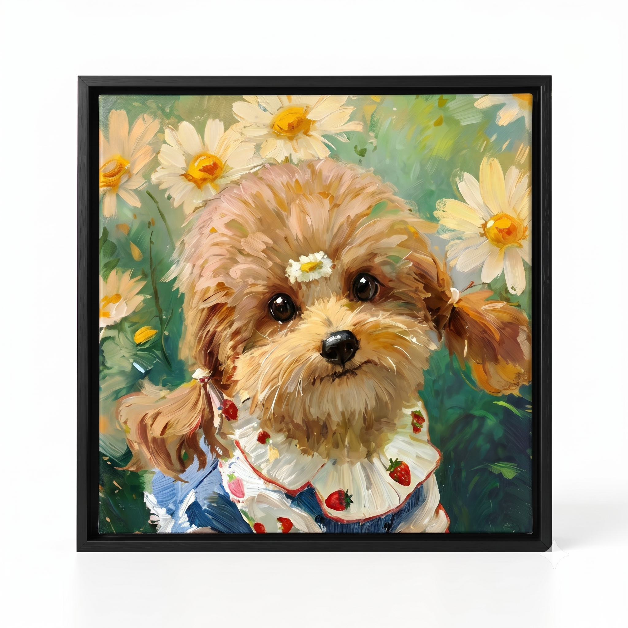 PHABULS Framed Custom Pet Portrait, Floral Fairytale Impasto Oil Painting