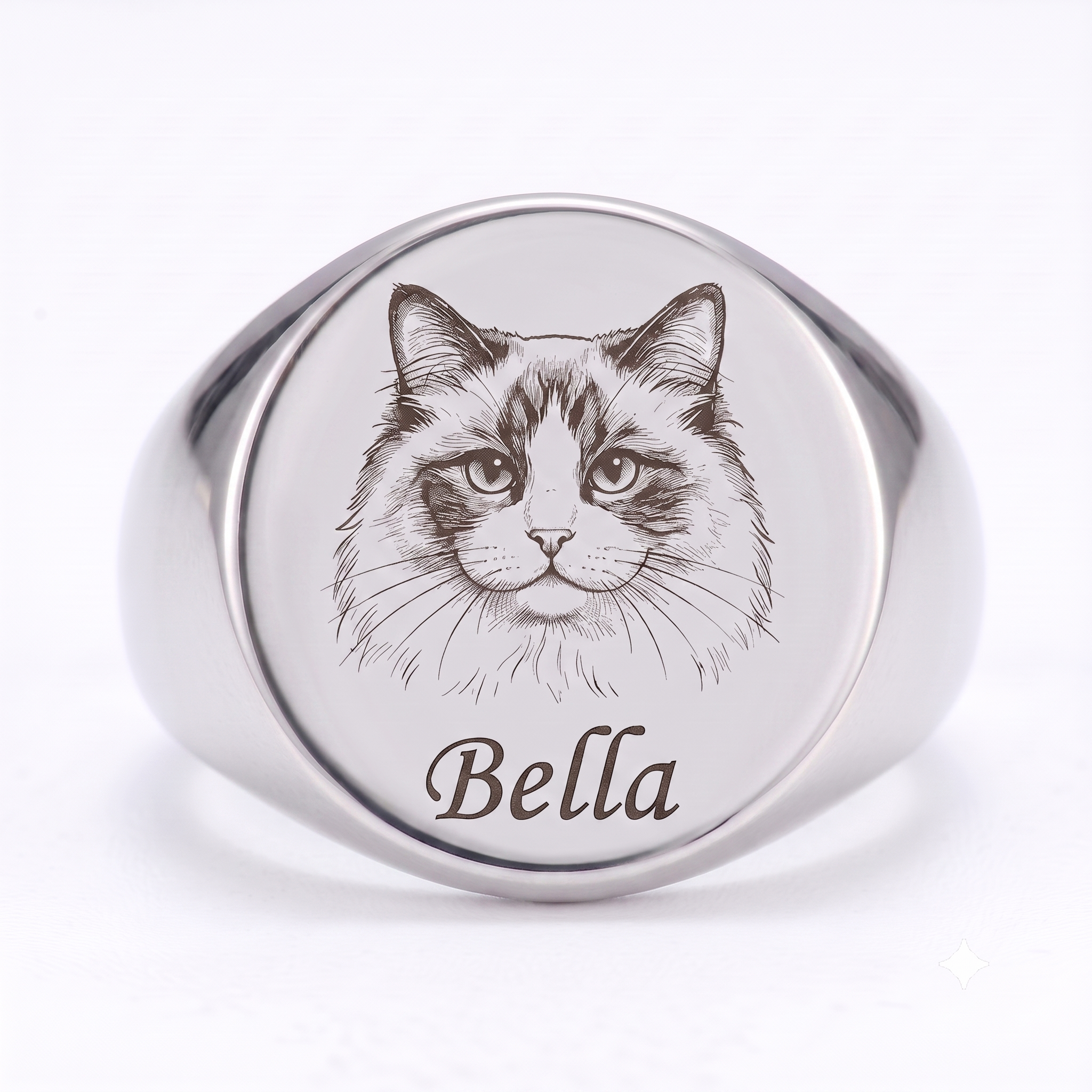 PHABULS Custom Hand-Drawn Pet Portrait Memorial Ring for Dog Cat Lovers