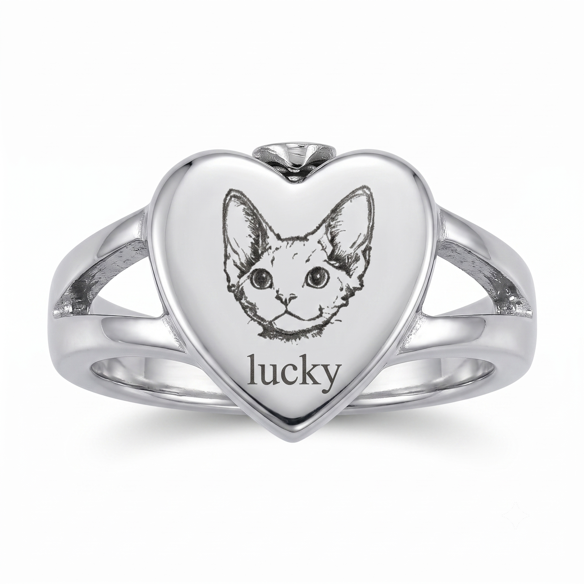 PHABULS Custom Hand-Drawn Pet Portrait Memorial Ring for Dog Cat Lovers