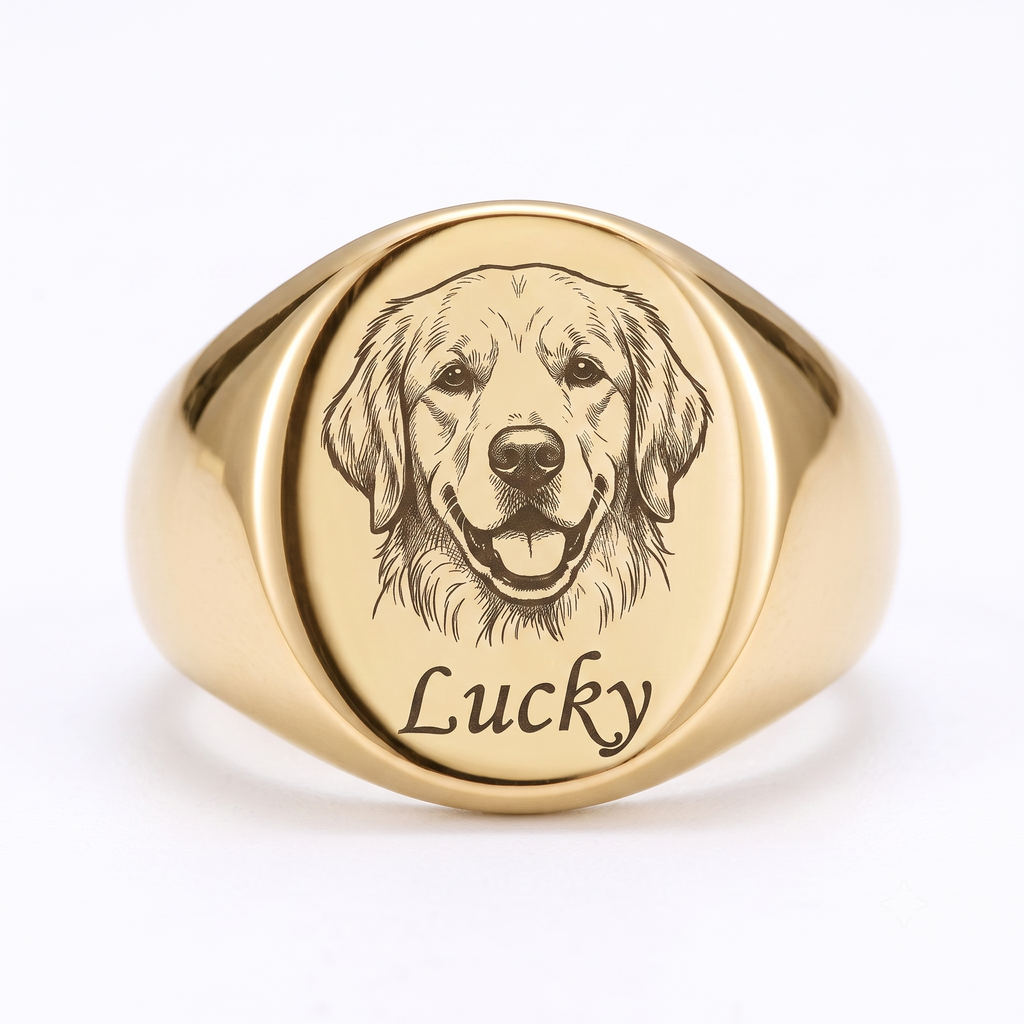 PHABULS Custom Hand-Drawn Pet Portrait Memorial Ring for Dog Cat Lovers