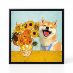 PHABULS Framed Custom Pet Portrait, Floral Fairytale Impasto Oil Painting
