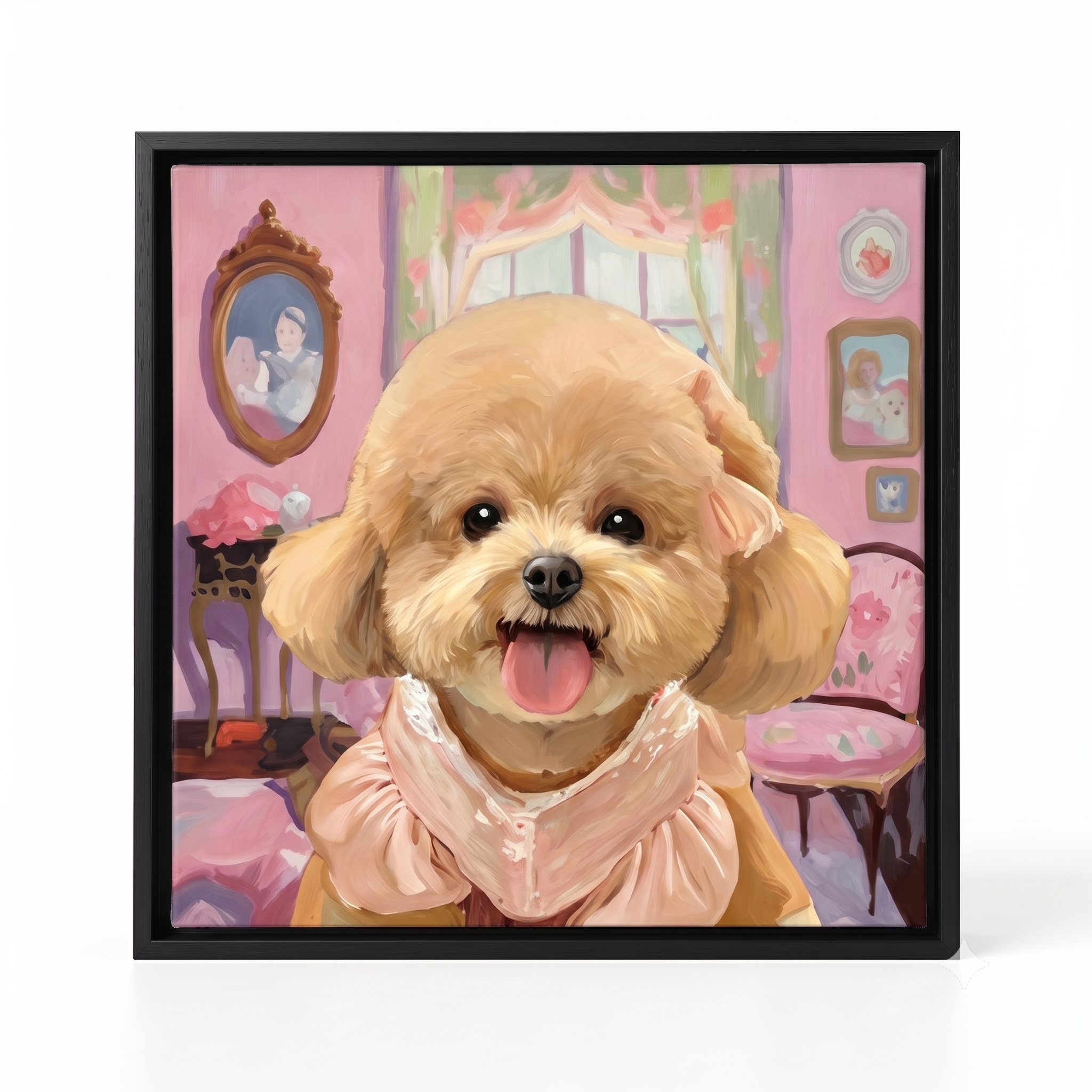 PHABULS Framed Custom Pet Portrait, Floral Fairytale Impasto Oil Painting