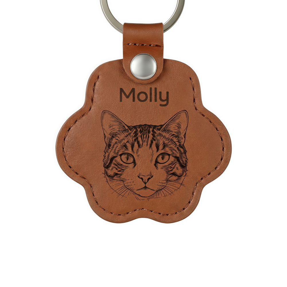 Custom Leather Pet Hair Storage Keychain Engraved Paw Memorial Keepsake