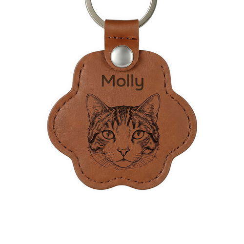 Custom Leather Pet Hair Storage Keychain Engraved Paw Memorial Keepsake
