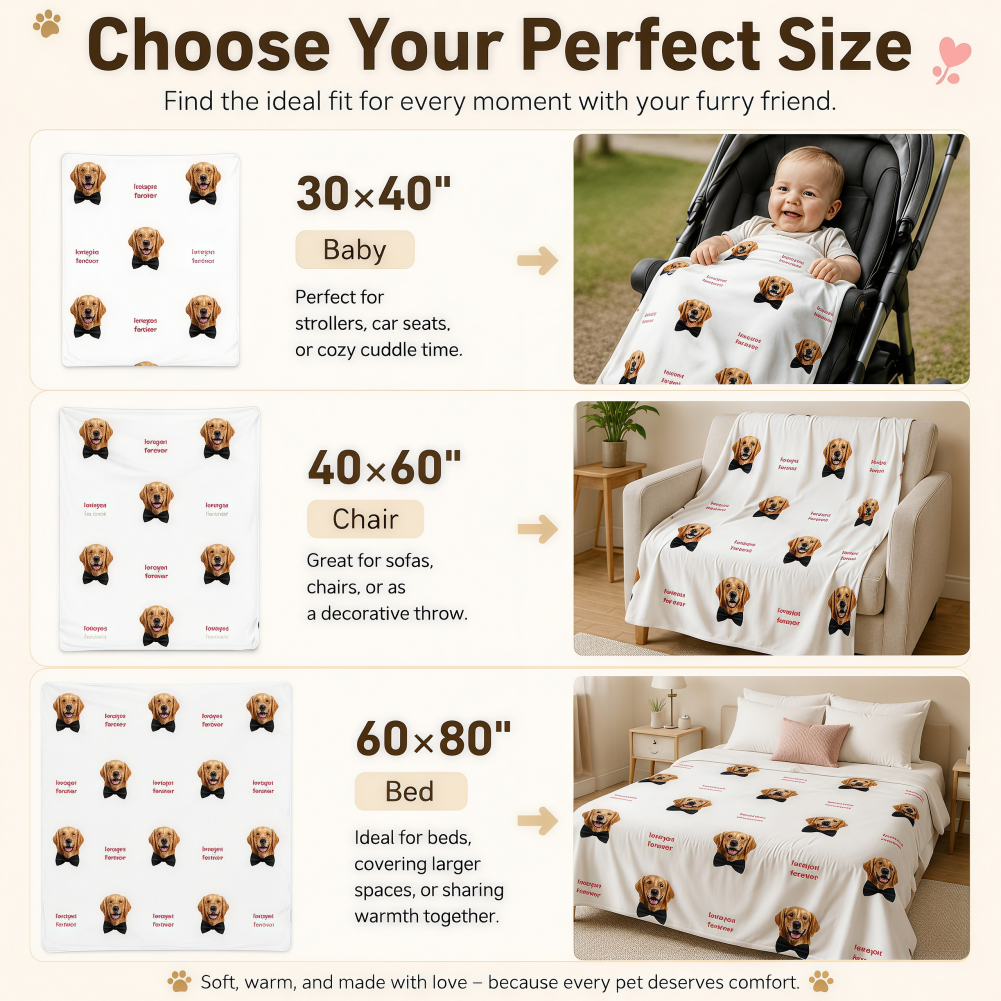 Custom Blanket with Picture, Personalized Pet Photo Face Throw