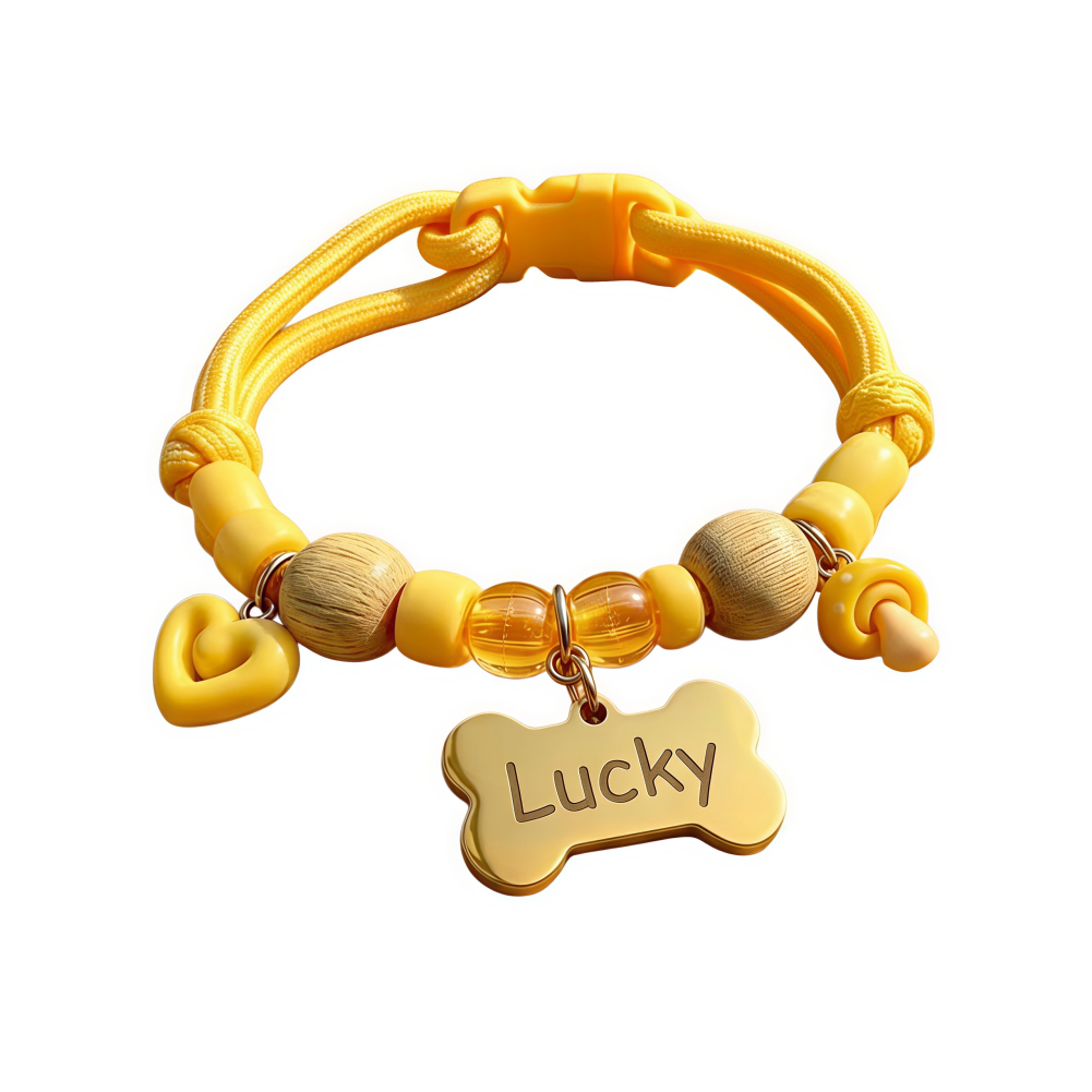 Personalized Dog Cat Collar with Engraved ID Tag, Natural Wood Bead Flea Tick Repellent Custom Pet Collar
