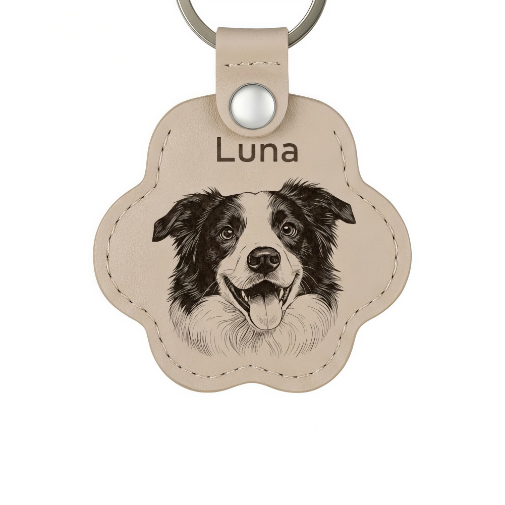 Custom Leather Pet Hair Storage Keychain Engraved Paw Memorial Keepsake